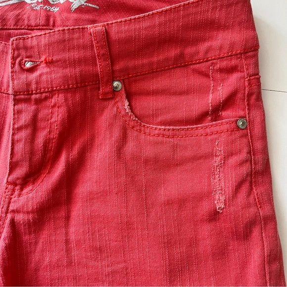 Seven 7  Jeans Denim Jean Shorts Coral Orange Stretch Cotton Beachy Distressed 8 - Picture 11 of 13